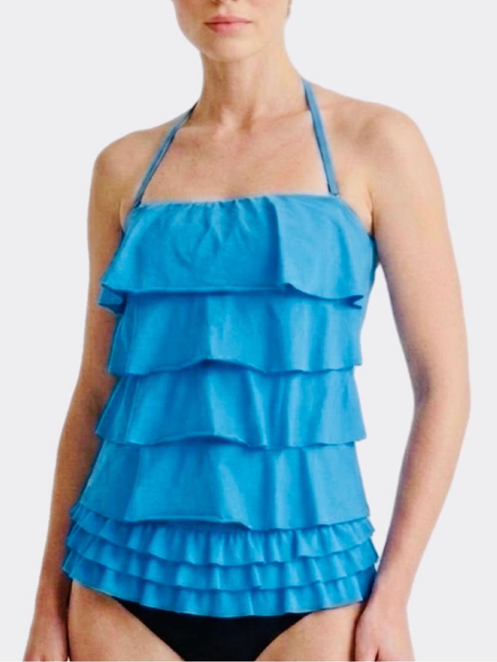 MICHAEL KORS Bright Blue Ruffle Tankini Top with Removable Strap Swim Large